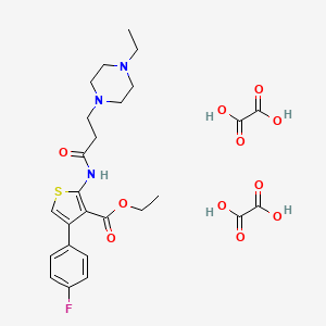 molecular formula C26H32FN3O11S B2377992 Ethyl 2-(3-(4-ethylpiperazin-1-yl)propanamido)-4-(4-fluorophenyl)thiophene-3-carboxylate dioxalate CAS No. 316806-53-8