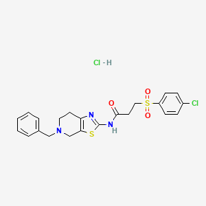 molecular formula C22H23Cl2N3O3S2 B2377993 N-(5-benzyl-4,5,6,7-tetrahydrothiazolo[5,4-c]pyridin-2-yl)-3-((4-chlorophenyl)sulfonyl)propanamide hydrochloride CAS No. 1189681-01-3