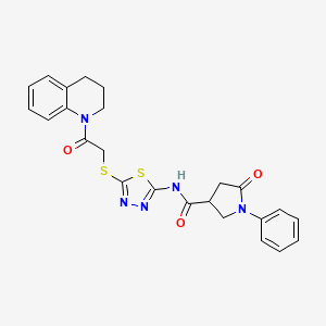 molecular formula C24H23N5O3S2 B2377996 N-(5-((2-(3,4-dihydroquinolin-1(2H)-yl)-2-oxoethyl)thio)-1,3,4-thiadiazol-2-yl)-5-oxo-1-phenylpyrrolidine-3-carboxamide CAS No. 872594-61-1