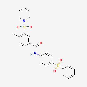 4-methyl-N-(4-(phenylsulfonyl)phenyl)-3-(piperidin-1-ylsulfonyl)benzamide