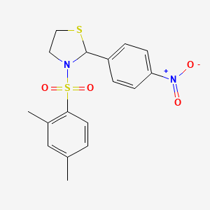 molecular formula C17H18N2O4S2 B2378008 3-((2,4-Dimethylphenyl)sulfonyl)-2-(4-nitrophenyl)thiazolidine CAS No. 441740-59-6