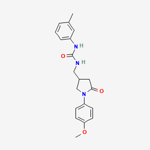 molecular formula C20H23N3O3 B2378010 1-((1-(4-Methoxyphenyl)-5-oxopyrrolidin-3-yl)methyl)-3-(m-tolyl)urea CAS No. 946220-05-9