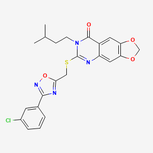 molecular formula C23H21ClN4O4S B2378012 6-(((3-(3-chlorophenyl)-1,2,4-oxadiazol-5-yl)methyl)thio)-7-isopentyl-[1,3]dioxolo[4,5-g]quinazolin-8(7H)-one CAS No. 1029793-82-5