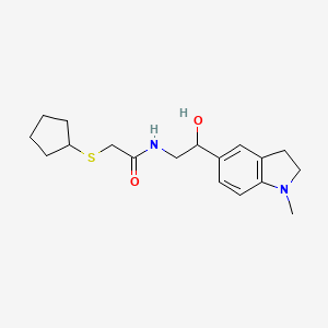 molecular formula C18H26N2O2S B2378017 2-(cyclopentylthio)-N-(2-hydroxy-2-(1-methylindolin-5-yl)ethyl)acetamide CAS No. 1706040-27-8