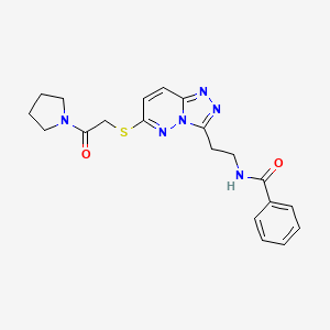 molecular formula C20H22N6O2S B2378037 N-[2-[6-(2-oxo-2-pyrrolidin-1-ylethyl)sulfanyl-[1,2,4]triazolo[4,3-b]pyridazin-3-yl]ethyl]benzamide CAS No. 894011-05-3