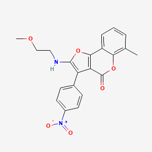 molecular formula C21H18N2O6 B2378051 2-((2-甲氧基乙基)氨基)-6-甲基-3-(4-硝基苯基)-4H-呋喃并[3,2-c]色烯-4-酮 CAS No. 923140-03-8