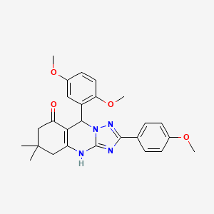 molecular formula C26H28N4O4 B2378055 9-(2,5-dimethoxyphenyl)-2-(4-methoxyphenyl)-6,6-dimethyl-5,6,7,9-tetrahydro-[1,2,4]triazolo[5,1-b]quinazolin-8(4H)-one CAS No. 540479-44-5