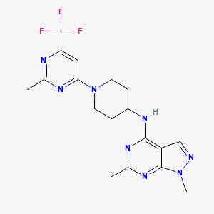 molecular formula C18H21F3N8 B2378067 N-{1,6-dimethyl-1H-pyrazolo[3,4-d]pyrimidin-4-yl}-1-[2-methyl-6-(trifluoromethyl)pyrimidin-4-yl]piperidin-4-amine CAS No. 2034330-12-4
