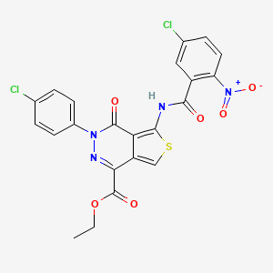 molecular formula C22H14Cl2N4O6S B2378077 5-(5-氯-2-硝基苯甲酰胺)-3-(4-氯苯基)-4-氧代-3,4-二氢噻吩并[3,4-d]哒嗪-1-羧酸乙酯 CAS No. 851950-58-8