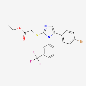 molecular formula C20H16BrF3N2O2S B2378094 ethyl 2-((5-(4-bromophenyl)-1-(3-(trifluoromethyl)phenyl)-1H-imidazol-2-yl)thio)acetate CAS No. 1226444-89-8