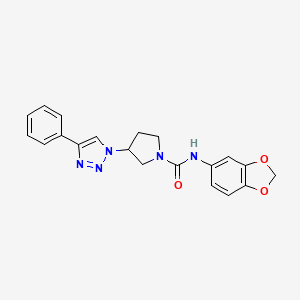 molecular formula C20H19N5O3 B2378096 N-(benzo[d][1,3]dioxol-5-yl)-3-(4-phenyl-1H-1,2,3-triazol-1-yl)pyrrolidine-1-carboxamide CAS No. 2034385-41-4