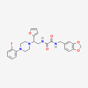 molecular formula C26H27FN4O5 B2378111 N1-(苯并[d][1,3]二氧杂环-5-基甲基)-N2-(2-(4-(2-氟苯基)哌嗪-1-基)-2-(呋喃-2-基)乙基)草酰胺 CAS No. 877633-05-1