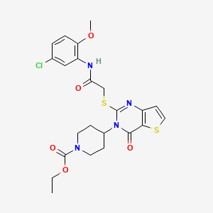 molecular formula C23H25ClN4O5S2 B2378152 ethyl 4-(2-((2-((5-chloro-2-methoxyphenyl)amino)-2-oxoethyl)thio)-4-oxothieno[3,2-d]pyrimidin-3(4H)-yl)piperidine-1-carboxylate CAS No. 1795085-01-6
