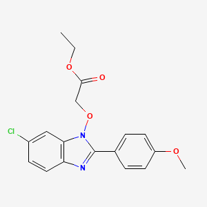 molecular formula C18H17ClN2O4 B2378154 ethyl 2-{[6-chloro-2-(4-methoxyphenyl)-1H-1,3-benzimidazol-1-yl]oxy}acetate CAS No. 338978-97-5