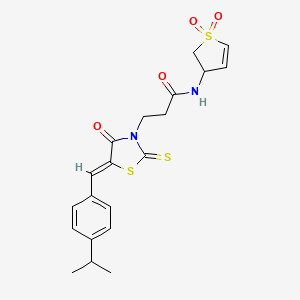 molecular formula C20H22N2O4S3 B2378174 N-(1,1-dioxido-2,3-dihydrothiophen-3-yl)-3-{(5Z)-4-oxo-5-[4-(propan-2-yl)benzylidene]-2-thioxo-1,3-thiazolidin-3-yl}propanamide CAS No. 900135-41-3
