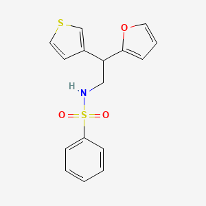 molecular formula C16H15NO3S2 B2378186 N-[2-(呋喃-2-基)-2-(噻吩-3-基)乙基]苯磺酰胺 CAS No. 2097884-03-0