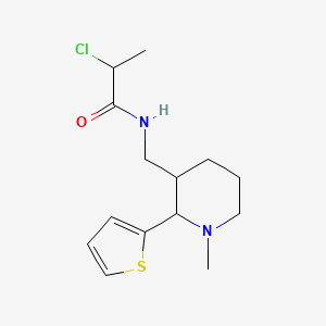 molecular formula C14H21ClN2OS B2378187 2-Chloro-N-[(1-methyl-2-thiophen-2-ylpiperidin-3-yl)methyl]propanamide CAS No. 2411276-34-9