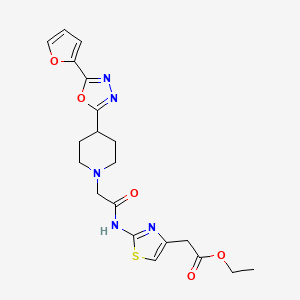 B2378201 Ethyl 2-(2-(2-(4-(5-(furan-2-yl)-1,3,4-oxadiazol-2-yl)piperidin-1-yl)acetamido)thiazol-4-yl)acetate CAS No. 1251708-36-7