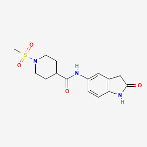 molecular formula C15H19N3O4S B2378220 1-(methylsulfonyl)-N-(2-oxoindolin-5-yl)piperidine-4-carboxamide CAS No. 1210929-76-2