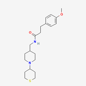 molecular formula C21H32N2O2S B2378243 3-(4-甲氧基苯基)-N-((1-(四氢-2H-硫代吡喃-4-基)哌啶-4-基)甲基)丙酰胺 CAS No. 2034308-38-6