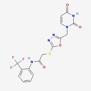 molecular formula C16H12F3N5O4S B2378249 2-((5-((2,4-dioxo-3,4-dihydropyrimidin-1(2H)-yl)methyl)-1,3,4-oxadiazol-2-yl)thio)-N-(2-(trifluoromethyl)phenyl)acetamide CAS No. 1091393-64-4