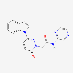 molecular formula C18H14N6O2 B2378276 2-(3-(1H-indol-1-yl)-6-oxopyridazin-1(6H)-yl)-N-(pyrazin-2-yl)acetamide CAS No. 1797212-30-6