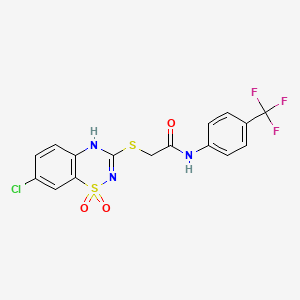 molecular formula C16H11ClF3N3O3S2 B2378305 2-((7-chloro-1,1-dioxido-4H-benzo[e][1,2,4]thiadiazin-3-yl)thio)-N-(4-(trifluoromethyl)phenyl)acetamide CAS No. 899734-42-0