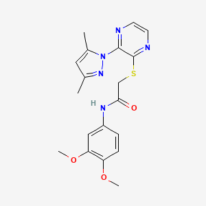 molecular formula C19H21N5O3S B2378309 N-(3,4-dimethoxyphenyl)-2-((3-(3,5-dimethyl-1H-pyrazol-1-yl)pyrazin-2-yl)thio)acetamide CAS No. 1251628-81-5