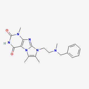 molecular formula C20H24N6O2 B2378330 1,6,7-Trimethyl-8-{2-[methylbenzylamino]ethyl}-1,3,5-trihydro-4-imidazolino[1, 2-h]purine-2,4-dione CAS No. 919035-06-6