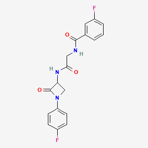 molecular formula C18H15F2N3O3 B2378336 3-Fluoro-N-[2-[[1-(4-fluorophenyl)-2-oxoazetidin-3-yl]amino]-2-oxoethyl]benzamide CAS No. 2223694-70-8