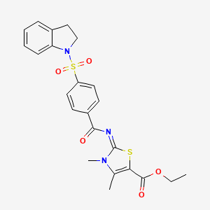 molecular formula C23H23N3O5S2 B2378372 (E)-ethyl 2-((4-(indolin-1-ylsulfonyl)benzoyl)imino)-3,4-dimethyl-2,3-dihydrothiazole-5-carboxylate CAS No. 394229-21-1
