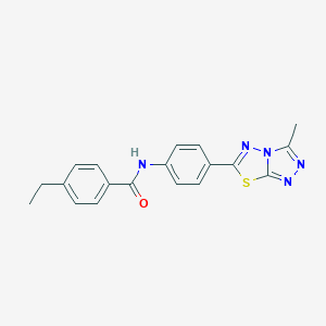 molecular formula C19H17N5OS B237839 4-ethyl-N-[4-(3-methyl[1,2,4]triazolo[3,4-b][1,3,4]thiadiazol-6-yl)phenyl]benzamide 