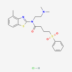 molecular formula C22H28ClN3O3S2 B2378396 N-(2-(dimethylamino)ethyl)-N-(4-methylbenzo[d]thiazol-2-yl)-4-(phenylsulfonyl)butanamide hydrochloride CAS No. 1215655-56-3