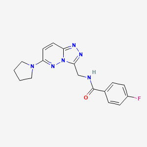 molecular formula C17H17FN6O B2378398 4-氟-N-((6-(吡咯烷-1-基)-[1,2,4]三唑并[4,3-b]哒嗪-3-基)甲基)苯甲酰胺 CAS No. 2034369-83-8