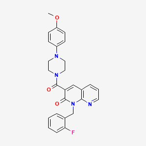 molecular formula C27H25FN4O3 B2378401 1-(2-fluorobenzyl)-3-(4-(4-methoxyphenyl)piperazine-1-carbonyl)-1,8-naphthyridin-2(1H)-one CAS No. 1005306-28-4