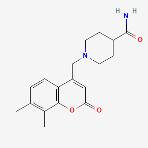 molecular formula C18H22N2O3 B2378415 1-[(7,8-Dimethyl-2-oxochromen-4-yl)methyl]piperidine-4-carboxamide CAS No. 851790-58-4