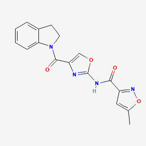 molecular formula C17H14N4O4 B2378428 N-(4-(吲哚啉-1-羰基)恶唑-2-基)-5-甲基异恶唑-3-甲酰胺 CAS No. 1421529-11-4