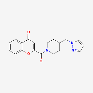 molecular formula C19H19N3O3 B2378432 2-(4-((1H-ピラゾール-1-イル)メチル)ピペリジン-1-カルボニル)-4H-クロメン-4-オン CAS No. 1286709-86-1