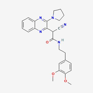 molecular formula C25H27N5O3 B2378444 2-cyano-N-(3,4-dimethoxyphenethyl)-2-(3-(pyrrolidin-1-yl)quinoxalin-2-yl)acetamide CAS No. 380158-87-2