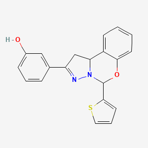 molecular formula C20H16N2O2S B2378451 3-(5-(thiophen-2-yl)-5,10b-dihydro-1H-benzo[e]pyrazolo[1,5-c][1,3]oxazin-2-yl)phenol CAS No. 899729-02-3