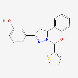 molecular formula C20H16N2O2S B2378451 3-(5-(thiophène-2-yl)-5,10b-dihydro-1H-benzo[e]pyrazolo[1,5-c][1,3]oxazin-2-yl)phénol CAS No. 899729-02-3