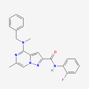 molecular formula C22H20FN5O B2378452 4-[benzyl(methyl)amino]-N-(2-fluorophenyl)-6-methylpyrazolo[1,5-a]pyrazine-2-carboxamide CAS No. 1775364-95-8