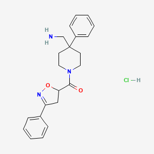 molecular formula C22H26ClN3O2 B2378453 [4-(Aminomethyl)-4-phenylpiperidin-1-yl]-(3-phenyl-4,5-dihydro-1,2-oxazol-5-yl)methanone;hydrochloride CAS No. 2649013-96-5
