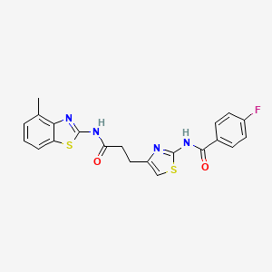 molecular formula C21H17FN4O2S2 B2378454 4-fluoro-N-(4-(3-((4-methylbenzo[d]thiazol-2-yl)amino)-3-oxopropyl)thiazol-2-yl)benzamide CAS No. 1021228-12-5
