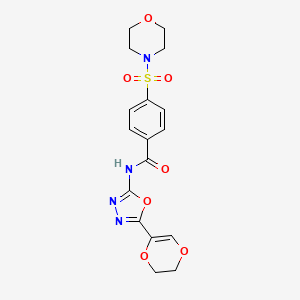 molecular formula C17H18N4O7S B2378462 N-(5-(5,6-dihydro-1,4-dioxin-2-yl)-1,3,4-oxadiazol-2-yl)-4-(morpholinosulfonyl)benzamide CAS No. 851094-82-1
