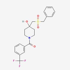 molecular formula C21H22F3NO4S B2378467 {4-[(Benzylsulfonyl)methyl]-4-hydroxypiperidino}[3-(trifluoromethyl)phenyl]methanone CAS No. 866019-55-8