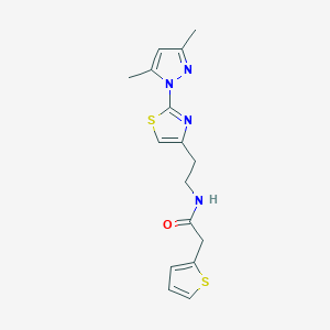 molecular formula C16H18N4OS2 B2378505 N-(2-(2-(3,5-二甲基-1H-吡唑-1-基)噻唑-4-基)乙基)-2-(噻吩-2-基)乙酰胺 CAS No. 1421464-98-3