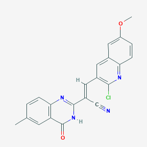 molecular formula C22H15ClN4O2 B2378506 (E)-3-(2-Chloro-6-methoxyquinolin-3-yl)-2-(6-methyl-4-oxo-3H-quinazolin-2-yl)prop-2-enenitrile CAS No. 380391-43-5