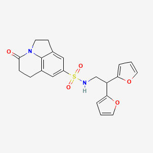 molecular formula C21H20N2O5S B2378507 N-(2,2-di(furan-2-yl)ethyl)-4-oxo-1,2,5,6-tetrahydro-4H-pyrrolo[3,2,1-ij]quinoline-8-sulfonamide CAS No. 2320723-13-3