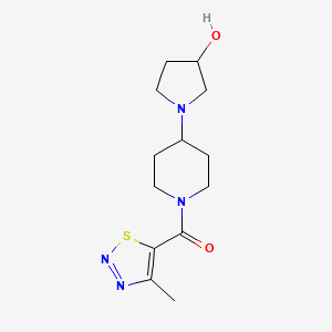 molecular formula C13H20N4O2S B2378519 1-(4-Methyl-1,2,3-thiadiazol-5-yl)-1-(4-(3-hydroxypyrrolidin-1-yl)piperidin-1-yl)methanon CAS No. 2034521-53-2